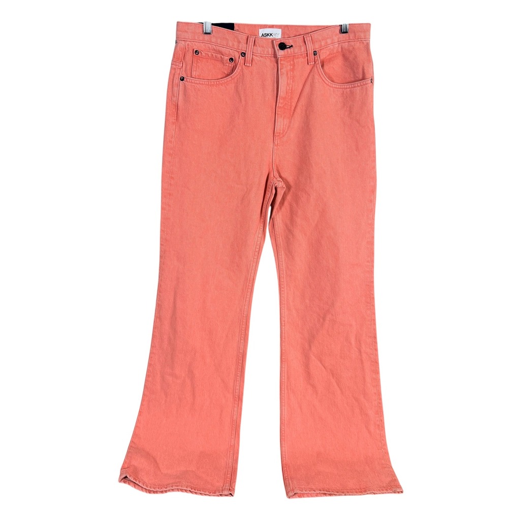 ASKK NY Wide Leg High Rise Jeans Womens 30 Pink Flare Cotton W1234M301 NEW